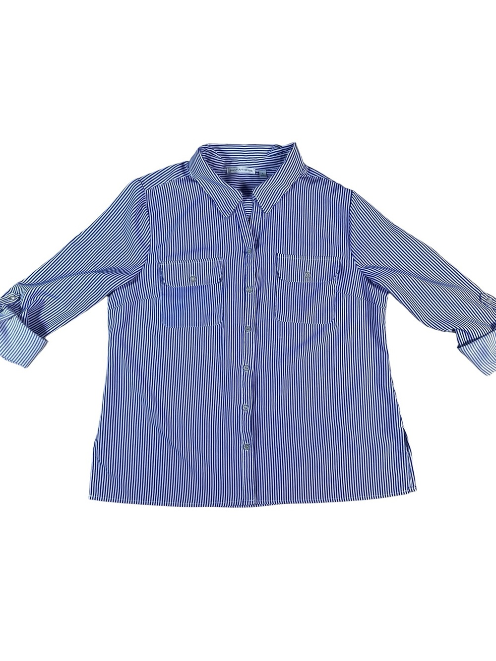 Notations Striped Button Down Camp Shirt Blue & White Size Large